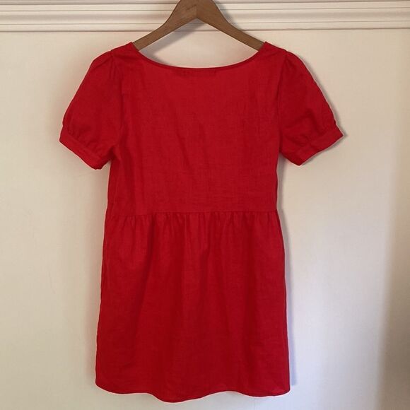 Red Linen Babydoll Mini Dress - Picture 5 of 13